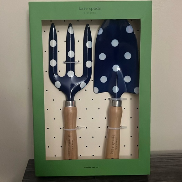 NWT, Kate Spade, Navy w/ White Dots 2 Piece Garden Tool Set - Trident & Trowel - Picture 1 of 4